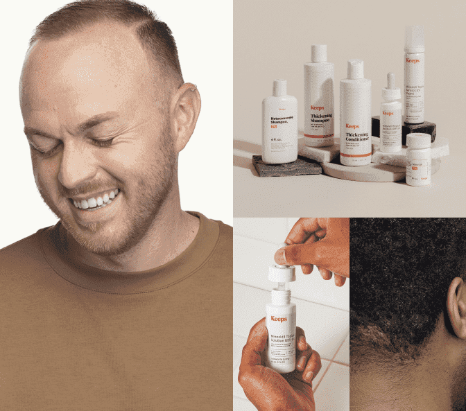 Man smiling about his hair, products, and a hairline.
